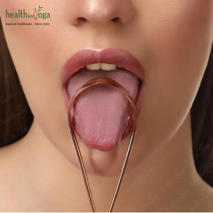 HealthAndYoga™ qLoop Copper Tongue Cleaner - Easy One Hand Use - Larger Surface Coverage - Ayurvedic Copper Health for Fresh Breath and Total Oral Hygiene (Set of 2)