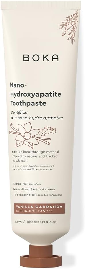 Boka Fluoride Free Toothpaste, Nano Hydroxyapatite Toothpaste, Appropriate for Sensitive Teeth - for Adult, Kids Oral Care - Vanilla Cardamom Flavor, 4 Fl Oz 1Pk US Manufactured