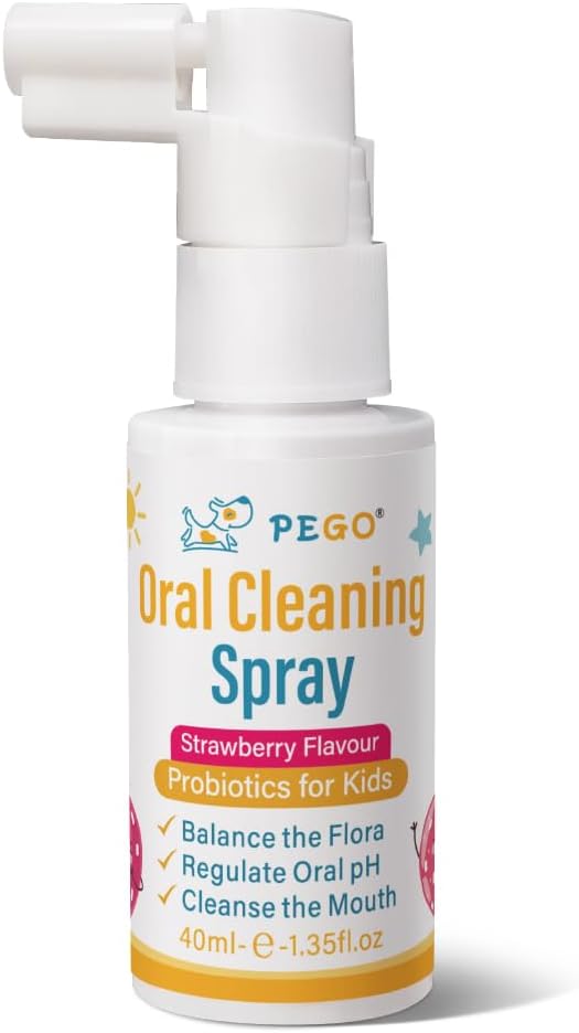 PEGO Kids Oral Spray, Toddler Toothpaste Helper for Daily Oral Care and Fresh Breath, Kid's Mouth Spray with Fluoride Free for Newborn to Preschoolers (40ml*1, Strawberry)