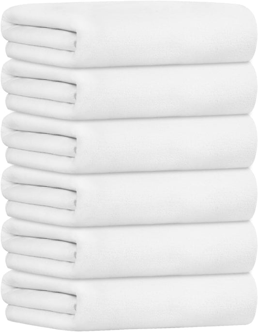 JML Bath Towels, Large Microfiber Bathroom Towel Set 6 Pack 30" x 60", Soft Absorbent Microfiber Body Towels for Adult, White