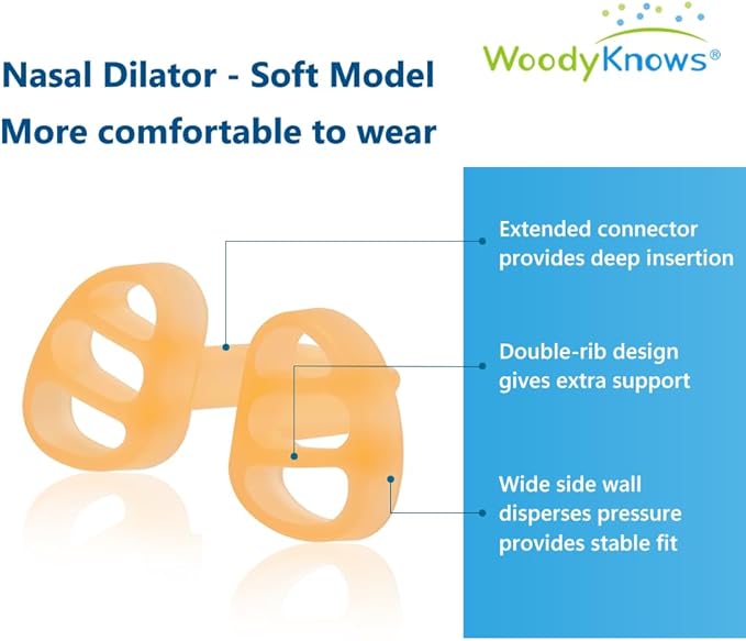 WoodyKnows Super-Support Nasal Dilator, Model Soft and Flexible, Improves Sleep and Sports Airflow, Nasal Congestion and Nose-Related snoring aid (Trial XS/S/M/L)