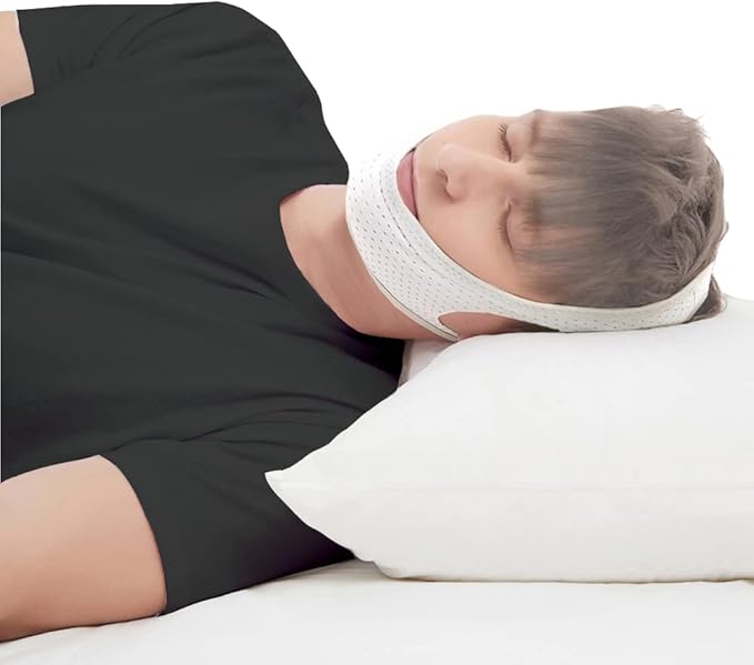 Anti Snoring , Cpap Users, Comfortable Mesh White Cpap Chin Straps for Men Women, Effective Adjustable Anti Snore Chin Straps to Keep Mouth Closed While Sleeping