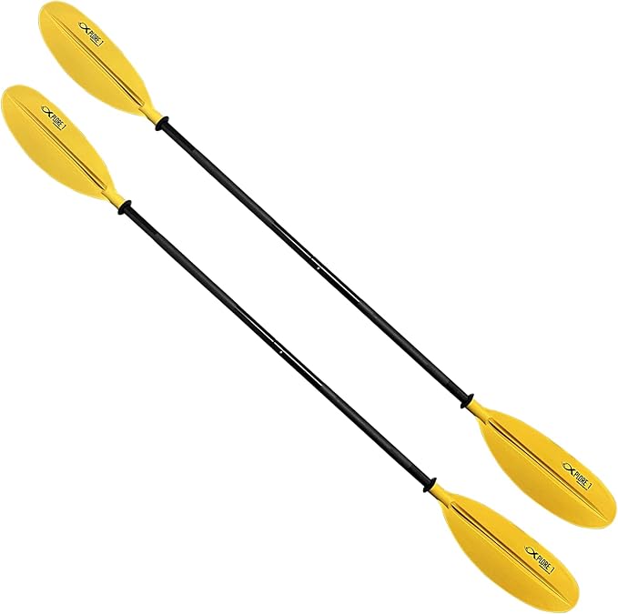 ISURE MARINE 2Pcs Kayak Paddle 85in Kayaking Boating Canoeing Oar Aluminum Shaft Yellow Plastic Blades Adjustable Rowing Paddle with Bungee Paddle Leash for Light Kayaks