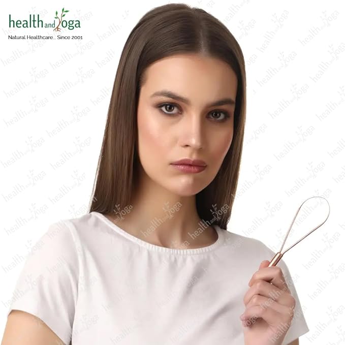 HealthAndYoga™ qLoop Copper Tongue Cleaner - Easy One Hand Use - Larger Surface Coverage - Ayurvedic Copper Health for Fresh Breath and Total Oral Hygiene (Single)