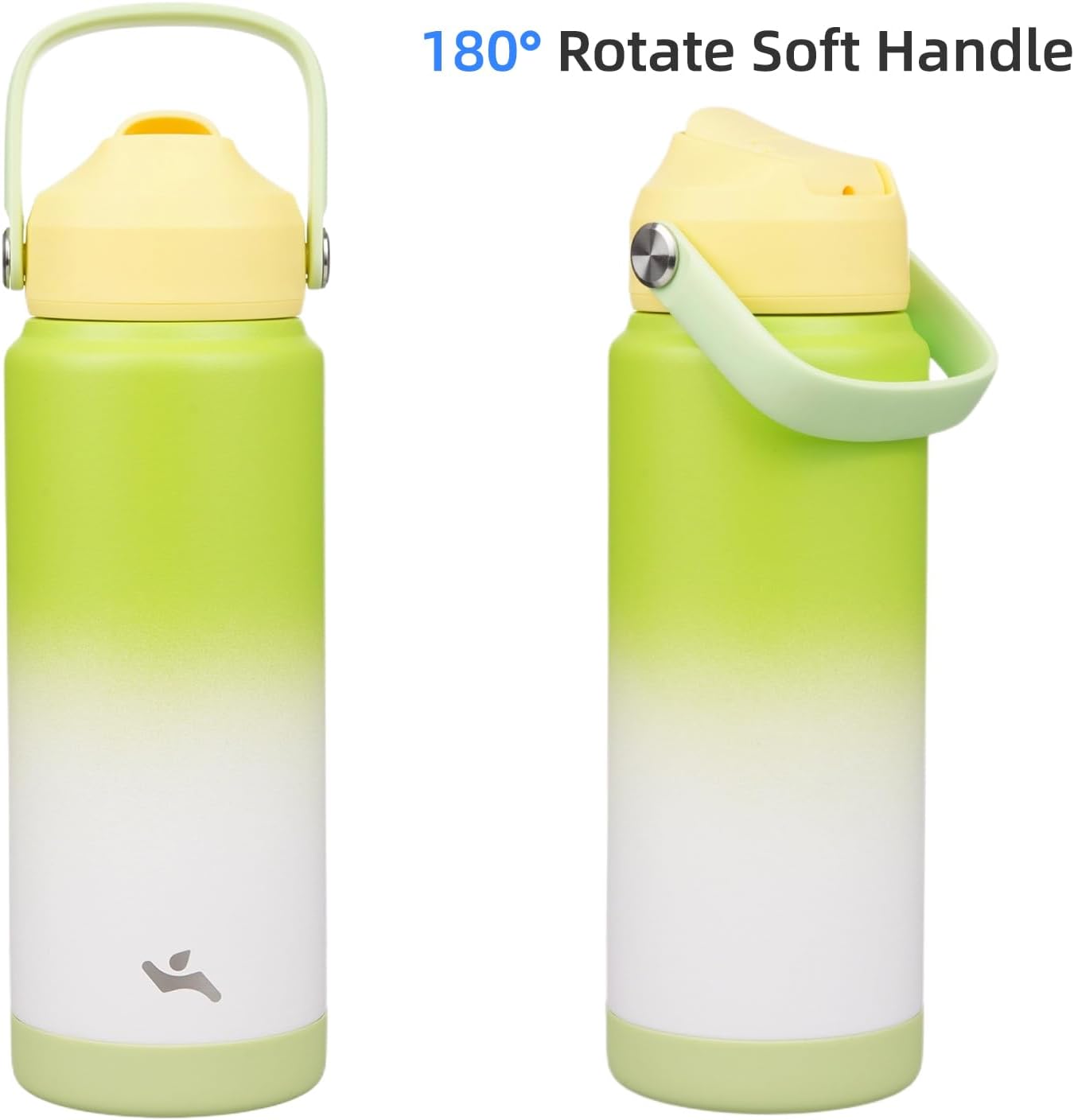 Insulated Water Bottle with Straw Lid,24 oz Stainless Steel Vacuum Metal Bottle with Silicone Handle,GreenWhite