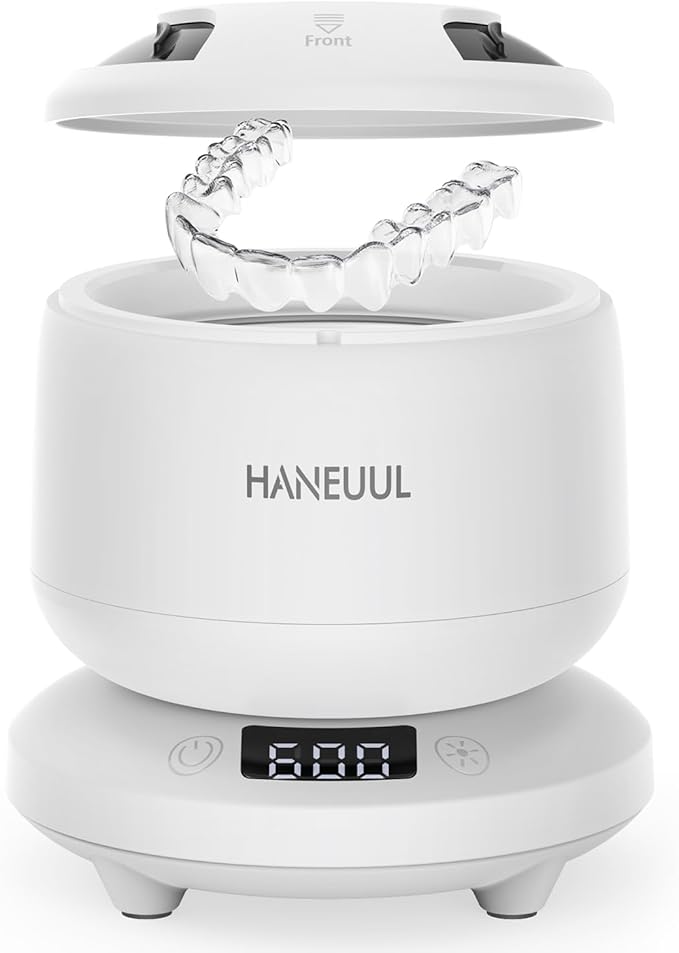 2025 Ultrasonic Retainer Cleaner for Dentures & Aligner, Durable Removable Base and Top Cover, Denture Cleaner Machine with 4 Modes for Mouth Guards, Jewelry, Rings, etc (White)