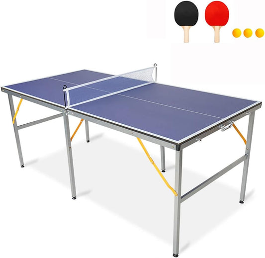 4.5FT/6FT/8FT Mid-Size Table Tennis Table Ping-Pong Table Set Foldable & Portable Table Indoor Outdoor for Family Game