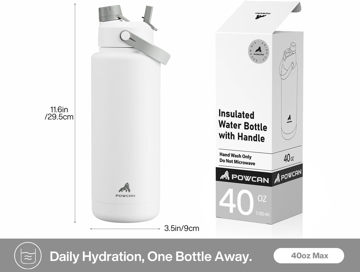 40 oz Insulated Water Bottle with 2-in-1 Straw and Spout Lid, Glow-in-the-Dark, 24H Cold, Leakproof, BPA-Free, Double Wall Stainless Steel for Sports, Gym, Travel, and School (Luminous Flutter)