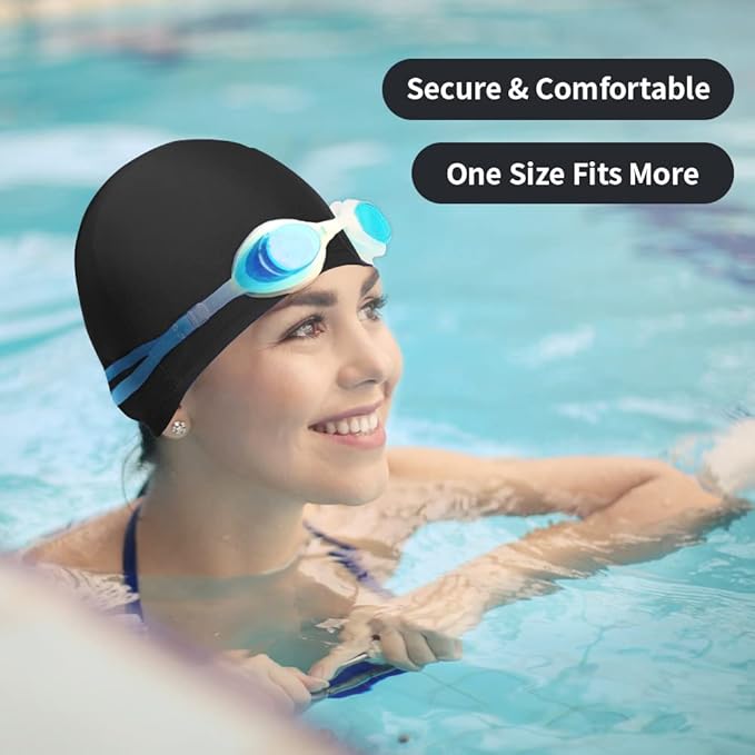 2pcs Cloth Swim Caps for Both Women & Men & Kids Fabric Durable Non-Waterproof Elastic Swimming Pool Cap Bathing Cap for Long and Short Hair
