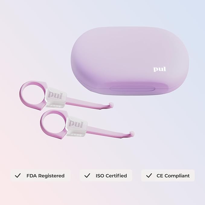 PUL Aligner Care Convenience Kit – Case + 2-in-1 Tool for Invisalign, Retainers, Partial Dentures, Mouth & Night Guards & More – Purple Case & 2-Pack of Purple Aligner Seating Chewie & Removal Tool
