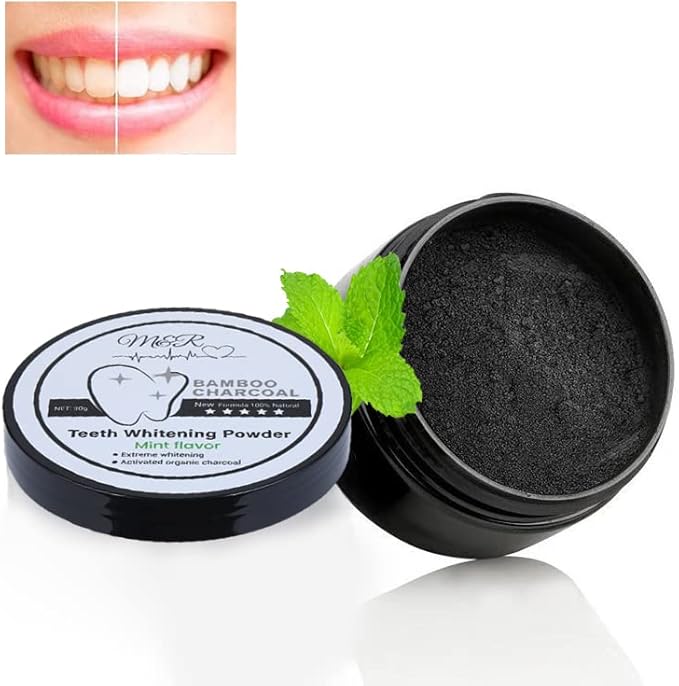 M&R New Formula More Delicate 100% Organic Activated Charcoal Teeth Whitening Powder+Bamboo Toothbrush /30g Coconut Charcoal, Effective Teeth Stain Remover and Toothpaste Alternative/Fresh Mint Taste
