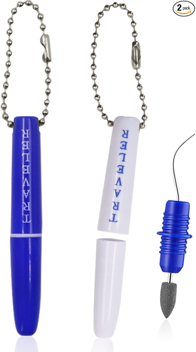 Portable Travel Toothpick Dental Tool, Stainless Steel Toothpick and Emery Stain Eraser, Metal Toothpick, Teeth Cleaning Plaque Remover Stain Remover with Chain (2)