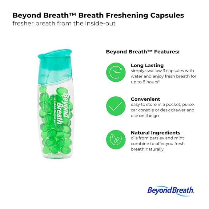 – Breath Freshening Capsules For Fresher Breath From The Inside Out –Works On Garlic And Odors From Other Food - Lasts Up To 8 Hours - 50 Capsules (Pack of 2)