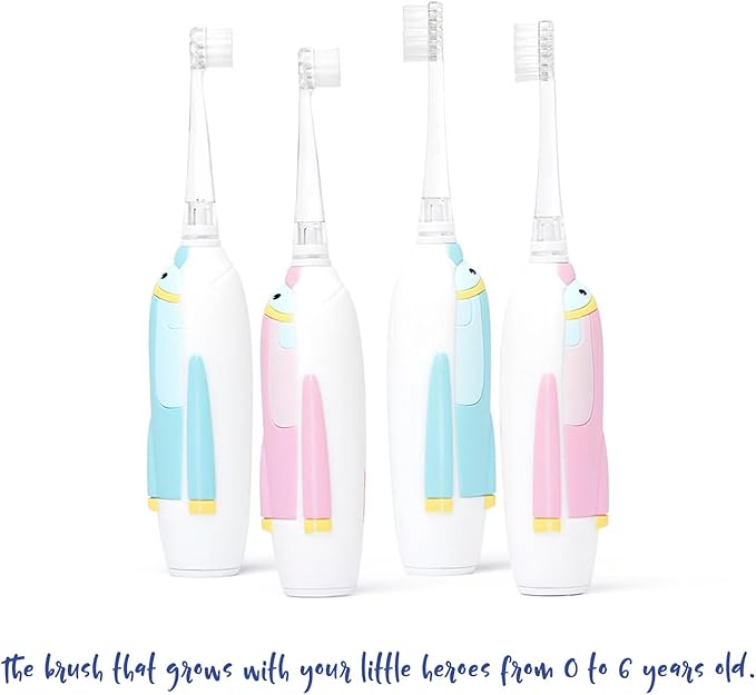 SuperMouth Turbo Twins Sonic Toothbrush – Battery-Powered, Soft Bristles, Flashlight to See Kids’ Mouth, Gently Cleans & Polishes Teeth for Ages 3-6 Years, Augmented Reality Sticker to Teach Brushing