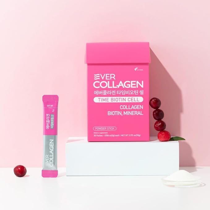 NEWTREE Biotin Cell Low Molecular Weight Marine Collagen Peptides Powder Packet, Protein Powder Supplement for Skin Hair Nail, Travel Packs - Taking Without Water, 30 Sticks