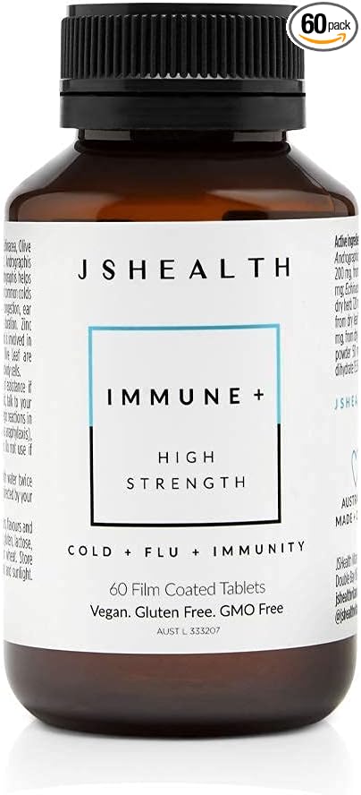 JSHealth Vitamins Immune + Immunity Booster Supplement with Zinc Vitamin C Echinacea and Olive Leaf Antioxidants (60 Tablets)