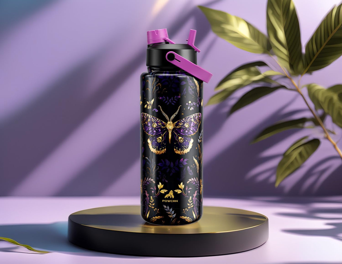 40 oz Insulated Water Bottle with 2-in-1 Straw and Spout Lid, Keep Cold 24H, Leak-Proof, BPA-Free, Double Wall Stainless Steel Water Bottle for Sports, Gym, Trip, and School (Monarch Butterfly)