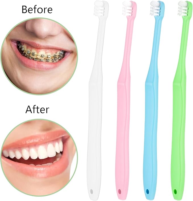 4 Pcs Tuft Toothbrush Tiny Small Head End Tapered Toothbrush Soft Gaps Nursing Orthodontic Gum Toothbrushs Single Compact Interdental Interspace Brush for Dental Cleaning