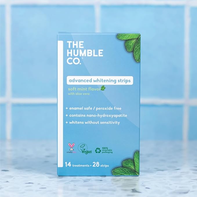 The Humble Co. Advanced Whitening Strips – Sensitive Teeth Whitening Strips, Enamel Safe and Peroxide Free for Sensitive Teeth, Vegan and Cruelty Free (14 Treatments, 28 Count)