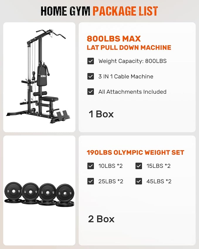 LS01 LAT Pulldown Machine, LAT Row Cable Machine with AB Crunch, LAT Tower with Cable Row Attachments, 3 in 1 Pulley Stations for Home Gym