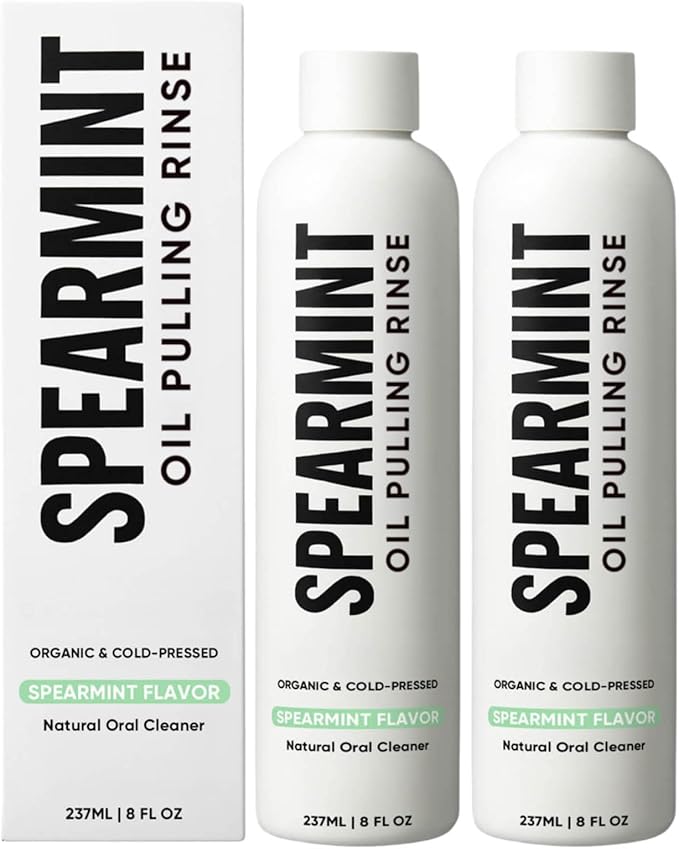 Spearmint Oil Pulling Rinse – with Organic Cold-Pressed Coconut Oil ＆ Mentha Haplocalyx Oil, Natural Mouthwash for Fresh Breath, Healthy Gums & Teeth Whitening, 8 fl oz (2)