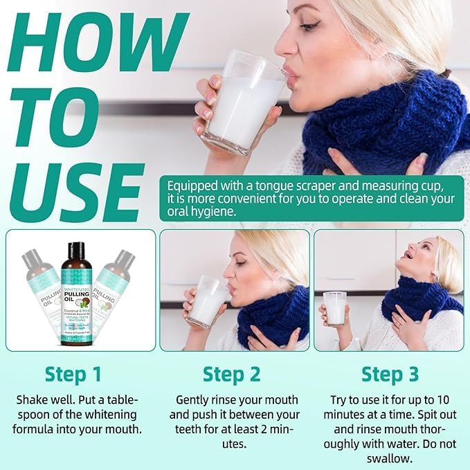 Coconut Oil Pulling for Fresh Breath and Oral Hygiene - Ayurvedic Expert Formulated | Supports Healthy Gums | Natural Teeth Whitening - Includes Tongue Scraper and Measuring Cup - 8 fl. oz