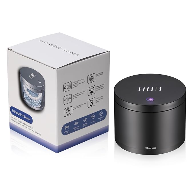 42KHz Ultrasonic Cleaner with U-V Light - Professional Jewelry, Denture, Watch Cleaning Machine, 250ML Capacity, Digital Touch Control, 3/5/10 Min Timer, Waterproof Design