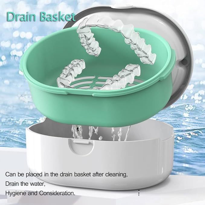 Denture Case, Double Denture Slot Cup Case Wet & Dry Portable Denture Case Portable False Teeth Container, Denture Cup with Lid for Cleaning Household Office Travel (White)