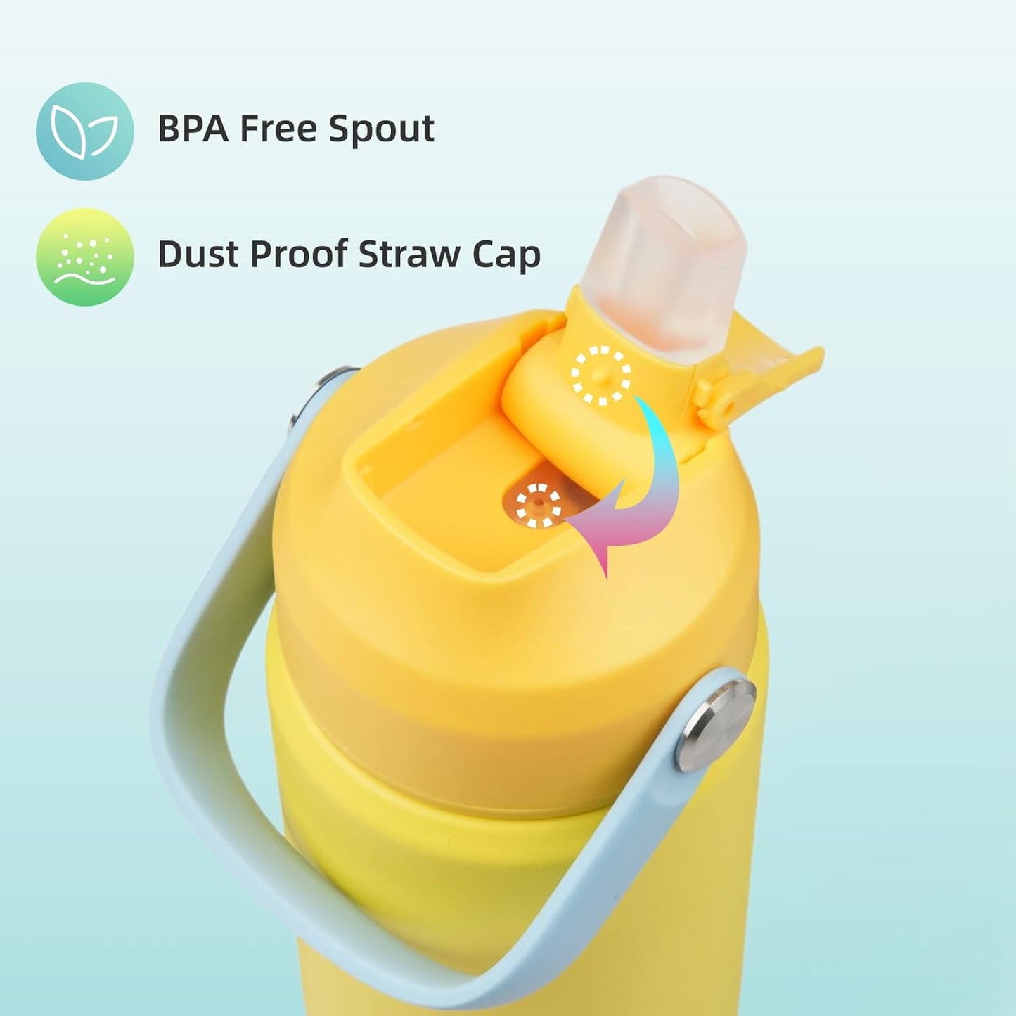 Insulated Water Bottle with Straw Lid,12 oz Stainless Steel Vacuum Metal Bottle with Silicone Handle,Yellow