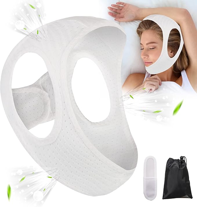 Chin Strap for Cpap Users Anti Snoring Devices - Forzacx Breathable Cpap Chin Strap Snoring Solution, Soft Non-Stick Hair Snore Stopper, Elastic Easy to Wear - White