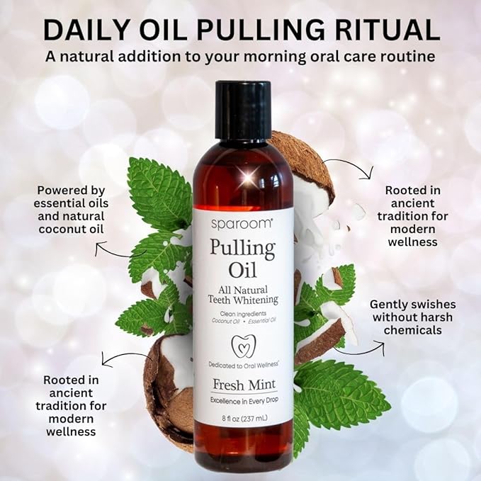SpaRoom Oil Pulling for Teeth and Gums – 2 Pack Coconut Oil Pulling for Teeth with Tongue Scraper, Fresh Mint, Natural Mouthwash Alternative for Gum Health, Oral Hygiene, and Breath Support, 16 fl oz