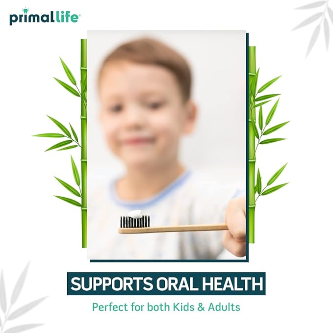 Primal Life Organics - Charcoal Toothbrush, Made with Charcoal & Bamboo, Biodegradable, BPA-Free, Perfect for Kids & Adults, Recyclable, Gently Massages Gums & Teeth, Zero Waste Toothbrush, (1-Pack)