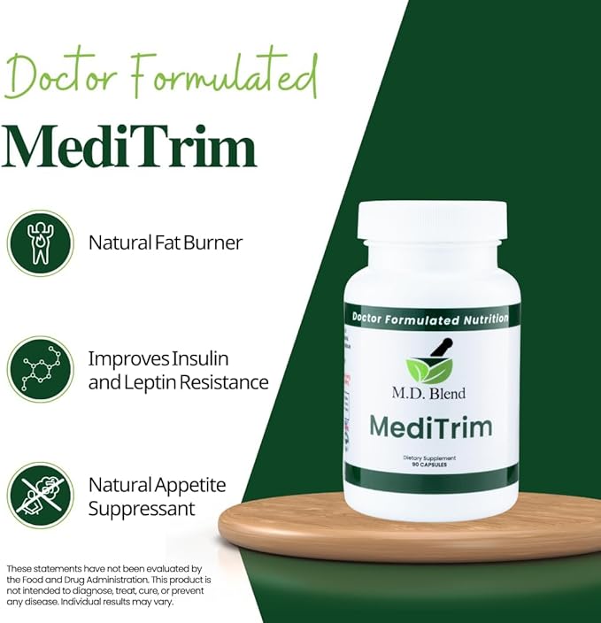 M.D. MediTrim - Expert Formulated Supplement Energy, Satiety, & Physique Goals - Smooth System Balance - Green Coffee Bean, Green Tea, Apple Cider Vinegar, Hibiscus - 90 Capsules