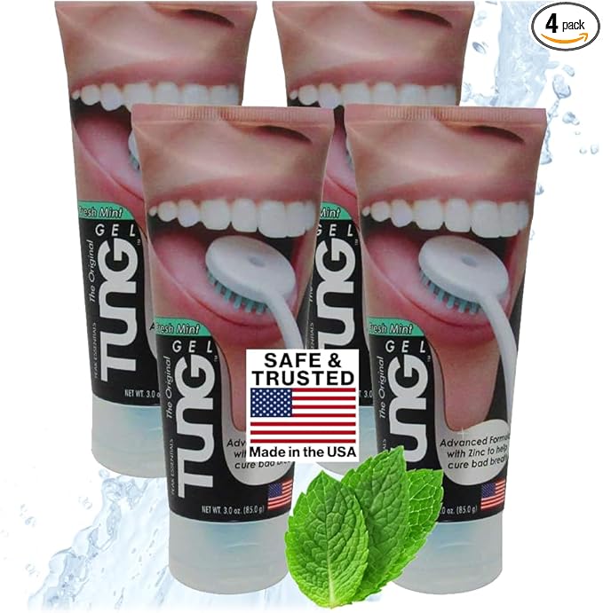 Tung Tongue Gel, Fresh Mint Tongue Cleaner Paste, Bad Breath Odor Eliminator, Halitosis Defense, BPA Free, USA Made (4-Pack)