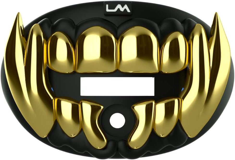Loudmouth Football Mouth Guard - 3D Chrome Beast Football Mouthpiece, Fits Adult & Youth Ages 5+, Accessories Mouth Guard (3D Beast - Chrome Black/Gold)