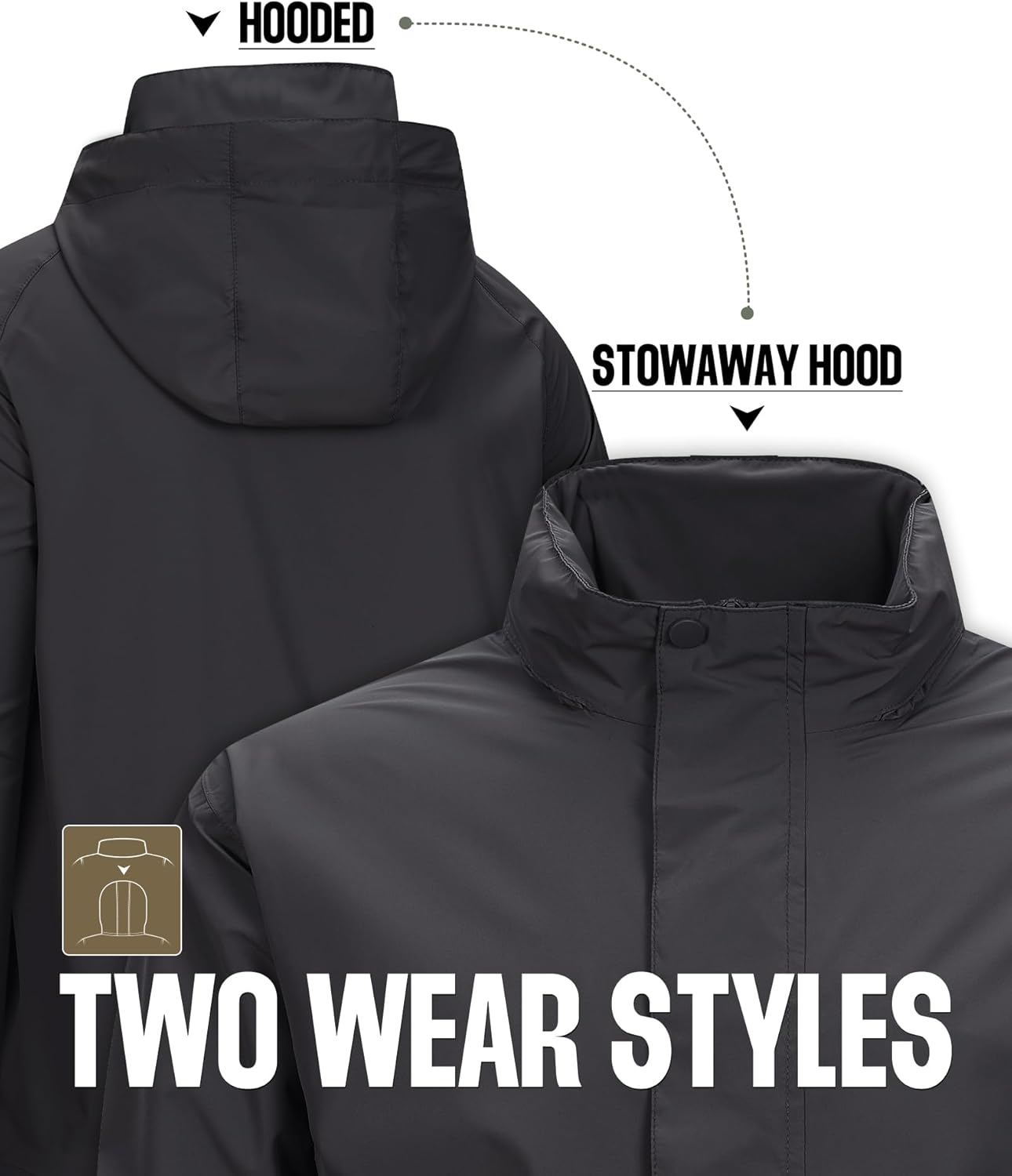 33,000ft Men's Packable Rain Jacket Waterproof Lightweight Raincoat Rain Shell with Hood for Outdoor Hiking Golf Travel