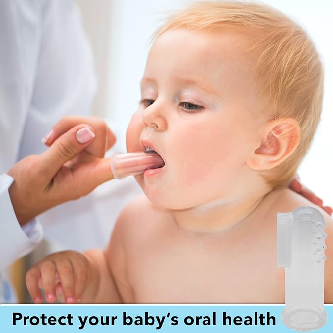 Baby Finger Toothbrush (Set of 3) - Silicone Baby Toothbrush with 3 Cases in Blue, Pink & Clear- Toddler Training Toothbrush - Newborn Oral Massager - Easy Oral Hygiene for Kids & Pets