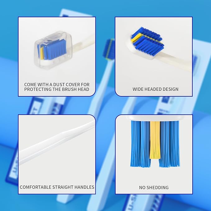 4 Pcs Orthodontic Toothbrush for Braces U-Shaped Soft Bristle with 4 Toothbrush Head Cover（Blue+White (4 Pack)