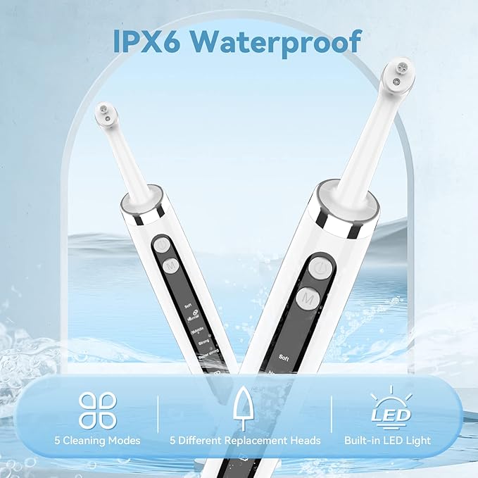 Dentist Tooth Polisher,Electric Tooth Polisher Professional with 5 Replacement Heads & Cleaning Modes, USB Rechargeable, Ipx6 Waterproof, Dental Polisher for Adults & Kids White.