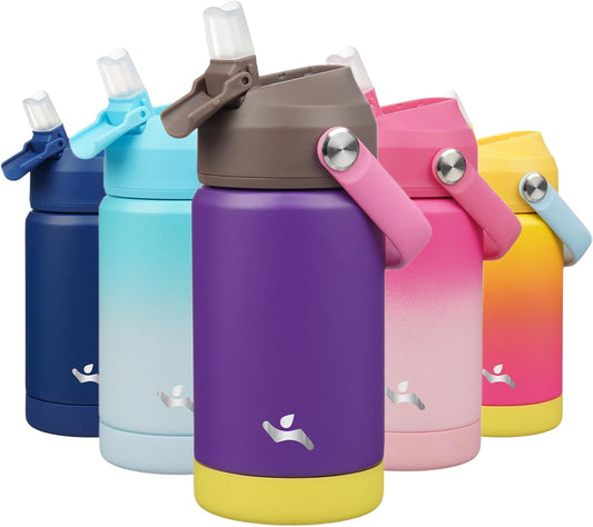 Insulated Water Bottle with Straw Lid,12 oz Stainless Steel Vacuum Metal Bottle with Silicone Handle,Violets