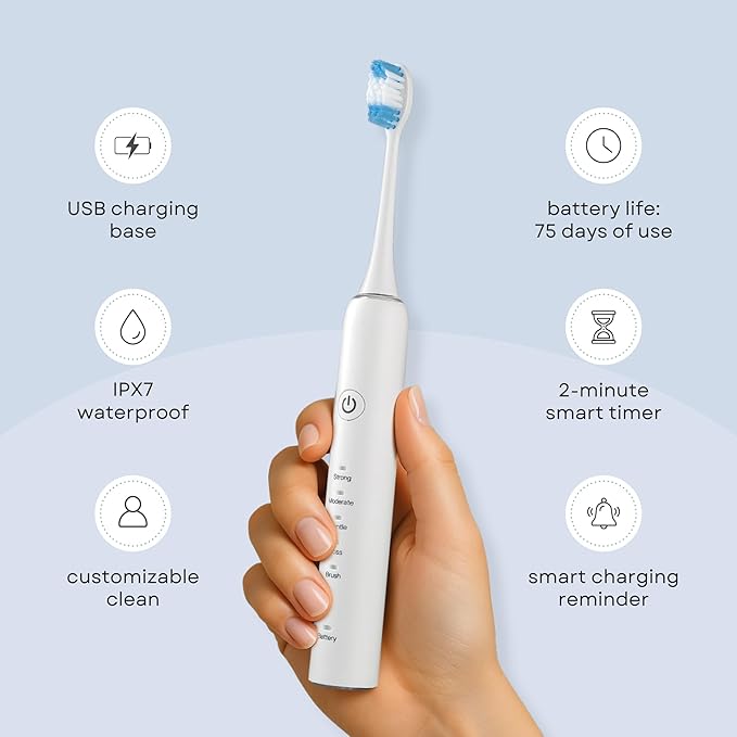 Electric Toothbrush and Flosser Combo Kit | Deep Clean Rechargeable Toothbrush | Easy Gliding Dental Floss for Gentle Gum Care | Cordless Sonic Power | 6 Cleaning Modes | Black