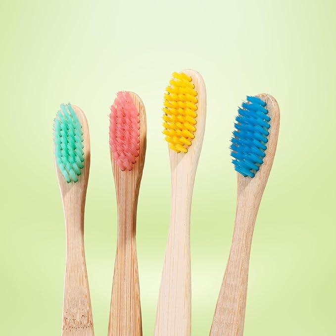 N12 Biodegradable Pack of 10 Bamboo Toothbrushes - Multicolored Charcoal BPA-Free Soft Bristol, Eco-Friendly, Sustainable Reusable Travel Tooth Brush