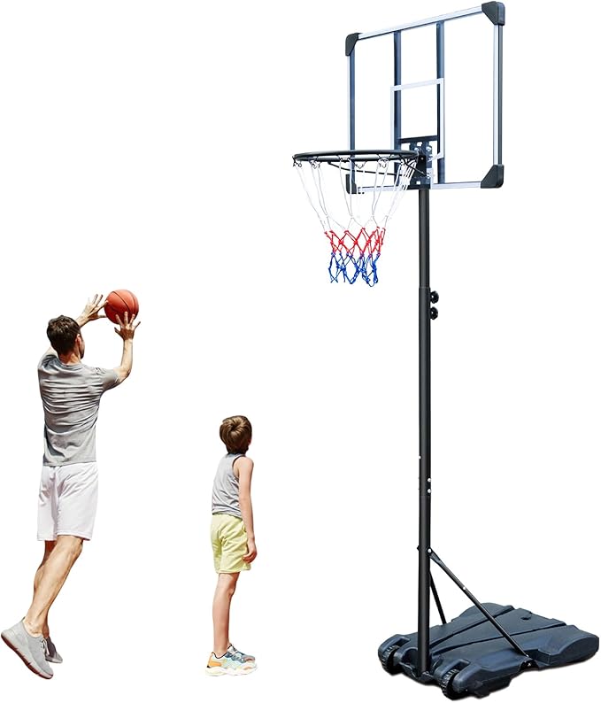 LSKSSNG Portable Adjustable Basketball Hoop System 5.4-7ft with 32Inch Shatterproof Backboard & Wheels, Suitable for Youth & Adults, Indoor/Outdoor