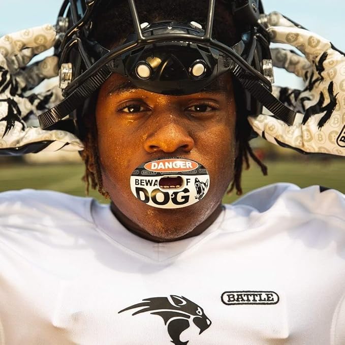Battle Sports Oxygen Football Mouthguard - Football Mouth Guard with Strap, Superior Airflow & Better Performance, Maximum Breathability, Works with Braces - Graffiti/Colorful