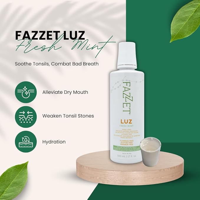 Tonsil Stone Mouthwash for Stone Remover – Tonsil Stone Removal, Treatment of Natural Tonsil Stone, Combat Bad Breath & Get Rid of Dry Mouth – Gluten Paraben & Alcohol Free, Fresh Mint FAZZET LUZ