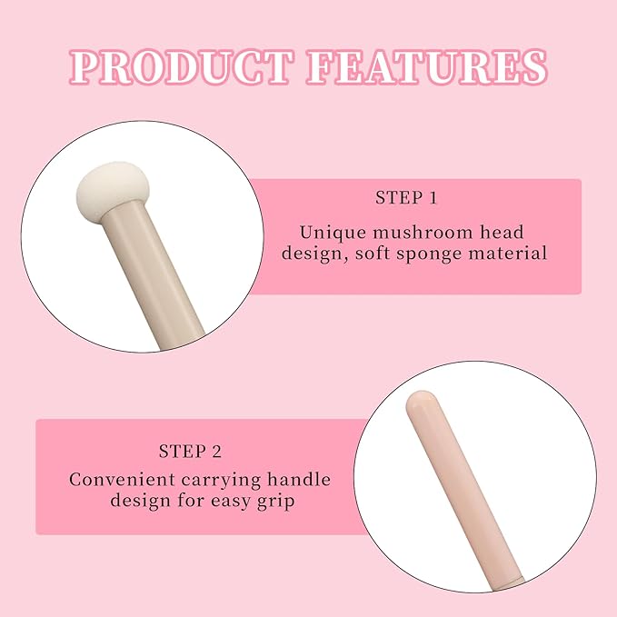 10 Pcs Makeup Applicators, Concealer Sponge With Handle, Round Mushroom Makeup Brushes, Soft Fluffy Face Blenders & Sponges Applicator For Women Girls (Pink)