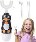 Kids Electric Toothbrush, U-Shaped Automatic Toothbrush,360° Cleaning with Three Types of Brush Heads,Large for 7-12 Years,Cartoon Modeling,Black,1 Pack