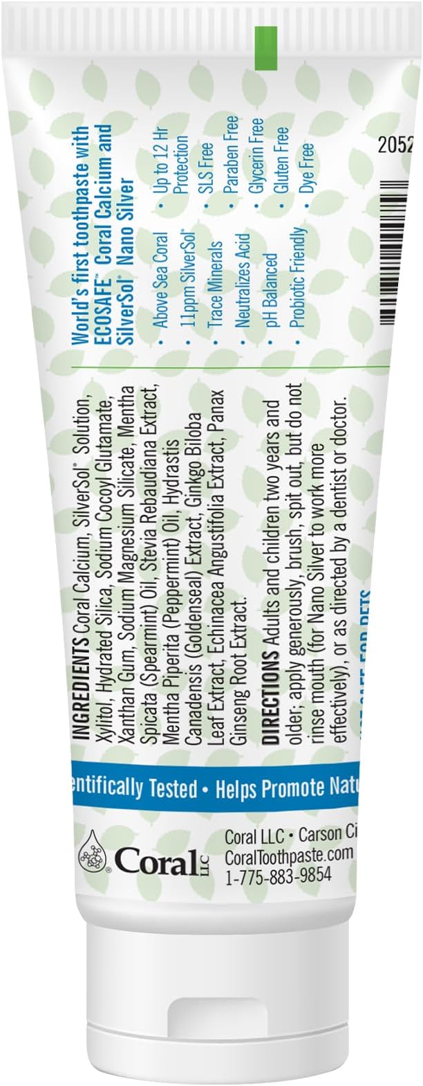 Coral White Nano Silver Mint Toothpaste, Natural Fluoride Free Teeth Whitening Toothpaste, Coral Calcium Nano Silver Infused SLS, Glycierin Free 4 Ounce (4 Pack)