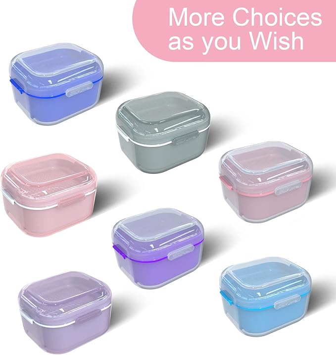 ARGOMAX Denture Case, Denture Cup for Soaking Dentures(Not Leak-Proof), Thorough Cleaning of Dentures, Retainer, Mouthguards, Clear Braces (Dark Pink).
