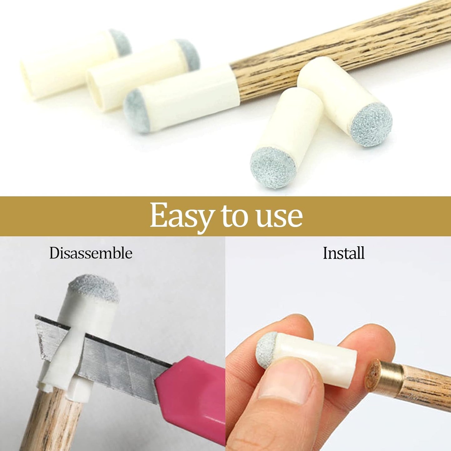 4 Set Billiards Pool Table and Rail Brush Including 12 Pieces Pool Cue Chalk Cubes and 6 Slip-on Pool Cue Tip Replacements Snooker Table Wooden Cleaning Brush Kit Accessories